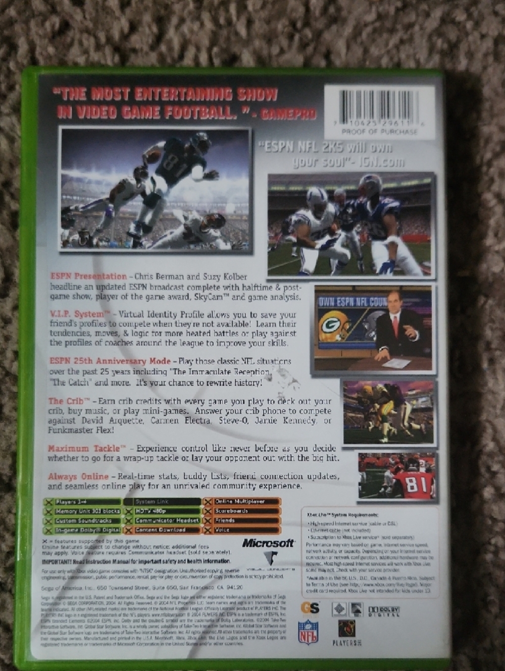 ESPN NFL 2K5 Xbox Game - Green Cover - Picture 2 of 4